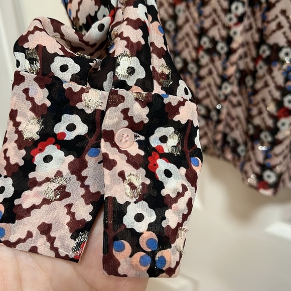 Dorothee Schumacher Pink Floral Silk Button Up Down Blouse Top Shell Size 3 - Picture 5 of 13